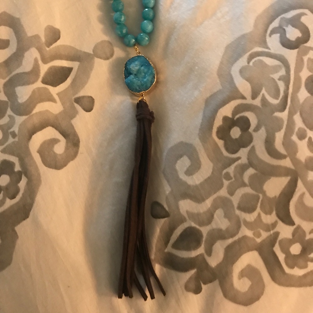 turquoise  stone and tassel long necklace